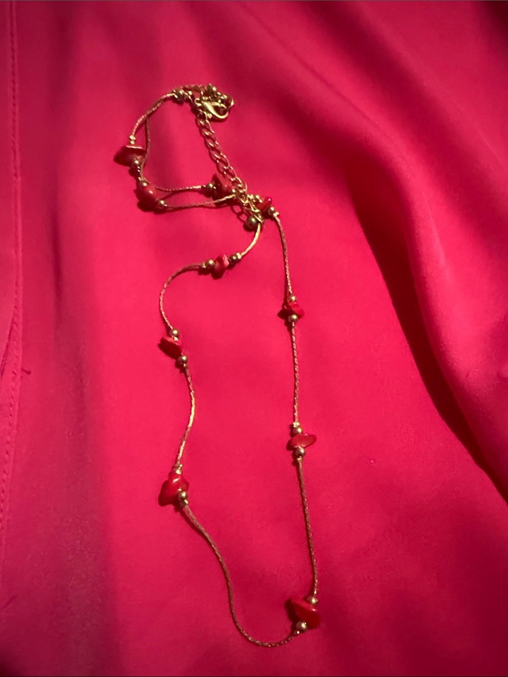 Delicate Gold Cable Coral beaded Necklace